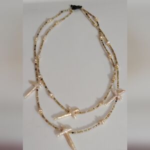 Natural Pearls Cross Necklace Glass Beads ARTISAN baroque Unique Genuine Pearl